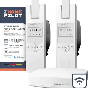 HOMEPILOT – Set inicio 2 persianas Smart | Fácil instalación, eficiencia energética y comodidad | Incluye: 1 Gateway Premium, 2 enrolladores RolloTron Classic Smart.