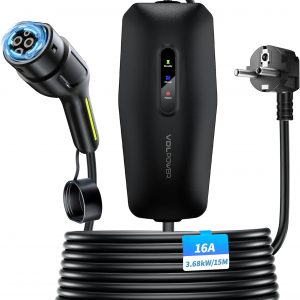 Cargador Coche Electrico, 3.68KW 16A Cargador Vehiculo Electrico, 5/8/10/15m Cargador EV Tipo 2 Portátil con Enfuse Schuko, IP65, Compatible con los Model y/3, xc60 (15, Metros)