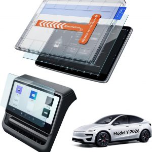 2 Piezas 16″ + 8″ Protector de Pantalla para Tesla Model Y 2026 Premium/Performance, Mate Antirreflejo Frontal Y Trasero Pantalla 9H Vidrio Templado Protección de Pantalla con Kit de Instalación