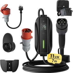 Cargador EV 11kW, Cargador Coche Electrico 16a [3-Phase| 7m| 6-16A] dé con Potencia de Carga Ajustable, estación de Carga móvil/Wallbox para Model 3/Y ix3, ex30 Otros EV/PHEV