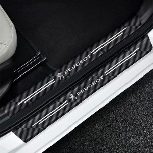 4 Piezas Protectores de Umbral de Puerta de Coche de Fibra de Carbono para Peugeot 208 2008 207 301 308 408 4008 508 5008 Rifter, Decoración para Estribos de Coche Pegatinas B