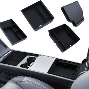 4 Piezas de Accesorios para Consola Central de Tesla Modelo Y 2025-2026 Juniper, Organizador de Silicona, Caja de Almacenamiento para Reposabrazos y Caja Oculta (Forrada)