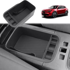GAFAT Compatible con Alfa Romeo Junior 2025 2026 Caja de Almacenamiento Consola Central, Romeo Junior Reposabrazos Organizador Estante, de Monedas y Tarjetas, con Alfombrillas, Romeo Junior Accesorios