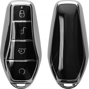 kwmobile Carcasa para Mando Compatible con BYD Atto 3 / Sealion / Han / Tang / Dolphin / Seal – Funda para Llaves de Coche con Botones de TPU – Plateado Brillante