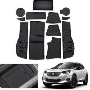 GAFAT Compatible con Peugeot 2008 e-2008 Restyling 2025 2026-2020 Alfombrillas Antideslizantes, Alfombrillas de Goma para Apoyabrazos, Consola Central, Posavasos, Peugeot 2008 Accesorios (Negro)