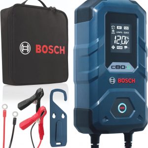 Bosch Cargador de Batería para Coche C80-Li, 15 Amperios, con Función de Carga Continua – para Baterías de Plomo-ácido, AGM, EFB, Gel y SLI, de 6V/12V, y de Litio (LiFePO) de 12V