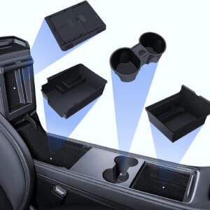 4 Pcs Accesorios para Tesla Model Y 2021-2024 y Model 3 2021-2023, Organizador de Consola Central, Caja de Almacenamiento para Apoyabrazos, Caja de Almacenamiento Oculta y Portavasos