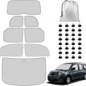 Parasol para Parabrisas Compatible con Renault Kangoo Second Generation II X61 2007-2021, 8 Piezas Juego de Protector de Parabrisas, Juego de Ventana de Persiana Térmica Interior, 100% Oclusión
