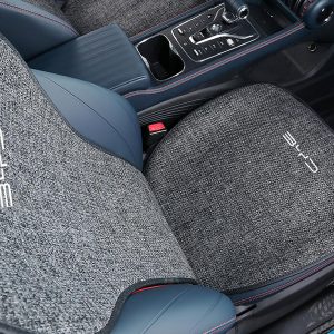 para BYD Atto 3 Yuan Plus 2021-2024 Fundas para asientos delanteros y traseros de tela de seda de hielo, antideslizante, transpirable, accesorios para automóvil, azul marino (funda para asiento