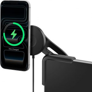 Spigen TapLock [Sin Adhesivo] Qi2 15W Cargador Coche MagSafe Soporte para Pantalla Coche Diseñado para Tesla Model Y 2025 Juniper y Model 3 (~2023) Accesorios Compatible con iPhone 17 16 15 14 13 12