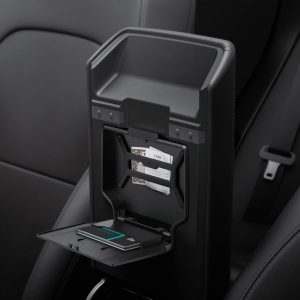 Spigen Tesla Model Y 2026 Juniper y Model 3 Highland 2026 Console Organizer Caja de Almacenamiento Oculta para Consola Central Highland Diseñada para Accesorio Tesla – Edición Carbono