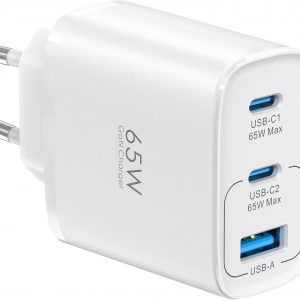 TOPADRE Cargador USB C 65W, 3-Ports Cargador Carga Rápida, Adaptador Tipo C | PPS PD 3.0 Enchufe USB C para MacBook Pro/Air, para iPhone 17/16/15 Pro MAX, para Galaxy S25/S24/S23, Pixel 10/9/8/7, Blanco