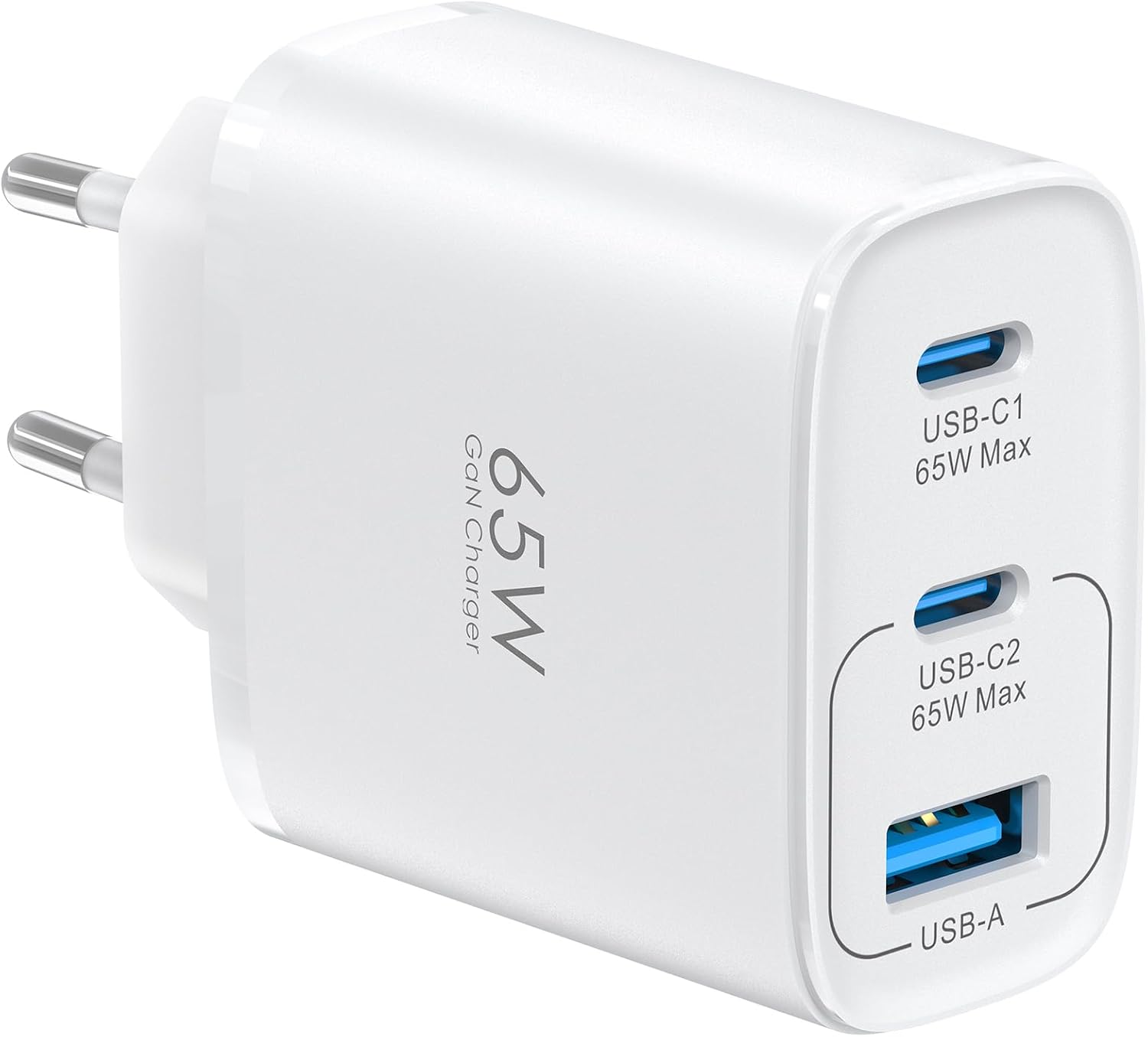 TOPADRE Cargador USB C 65W, 3-Ports Cargador Carga Rápida, Adaptador Tipo C | PPS PD 3.0 Enchufe USB C para MacBook Pro/Air, para iPhone 17/16/15 Pro MAX, para Galaxy S25/S24/S23, Pixel 10/9/8/7, Blanco