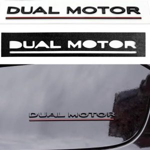 Emblema de Letras de Motor Dual Compatible con Te-SLA Modelo 3 X S Y, calcomanía de Letras 3D para Guardabarros Lateral Trasero y Maletero, Accesorios Te-SLA, (Negro Mate + línea roja)