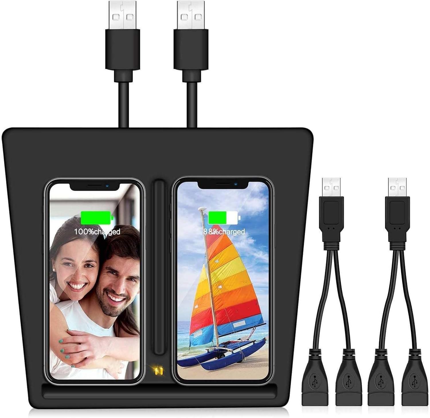 VXDAS Cargador inalámbrico para Tesla Modelo 3, Puertos USB Dobles Plataforma de Carga inalámbrica para Tesla Modelo 3, Cargador móvil Dual para Todos los teléfonos habilitados para Qi