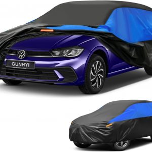 Funda Impermeable y Transpirable Gunhyi para Coche, Lona para VW Polo Volkswagen Polo, Funda Negra y Azul para Coche, Lona Completa para Garaje Que Protege de la Lluvia, el Sol y.