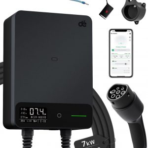 dé Wallbox 7,4 kW Monofásico con App, Cable Tipo 2 de 7,5 m, RFID, Cargador Coche Eléctrico 7,4 kW 6–32 A 230 V, con RCD Tipo A 30 mA CA + 6 mA CC, IP54, para Model Y/3 y Otros BEV/PHEV, Negro