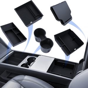 5 accesorios para Tesla Model Y 2025-2026: organizador de consola central, bandeja de silicona, caja de almacenamiento, caja oculta y soporte para bebidas