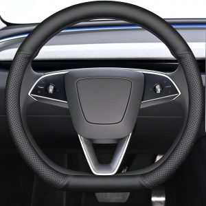 Funda para volante de piel de napa para Tesla, ajuste universal para el modelo S/3/X/Y, agarre antideslizante, accesorios para el interior del coche de primera calidad
