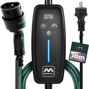 Masterplug Cable de Carga VE para Vehículos Eléctricos e Híbridos, 10 Metros, Modo 2, Enchufe Schuko de 3 Pines EU a Cargador de Coche Tipo 2, 3,6kW, 16A, EVCM221610G/EU