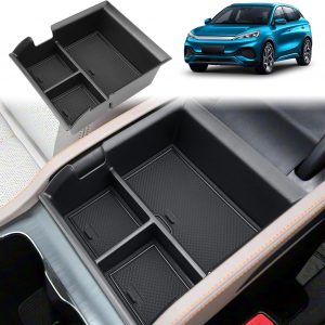 GAFAT Compatible con BYD Atto 3 2025 2024 2023 Consola Central Caja de Almacenamiento, Yuan Plus Reposabrazos Organizador con Alfombrillas Goma Antideslizantes, Atto 3 Accesorios 2025 [No para EV0 26]