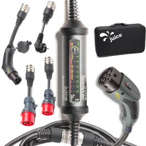 Juice Booster 2 Traveller Plus Set, Mobile Wallbox 22kW Sin Instalación, Cargador Coche Electrico con Cable Tipo 2, Ligero e Impermeable IP67, Incluye CEE 32/16 Rojo + EU Schuko + Adaptador Tipo 2