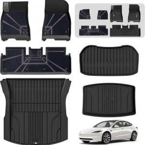 3W Alfombrillas 6 Piezas para Tesla Model 3 Highland 2024-2025, Incluye Superficie de Moqueta Delantera y Trasera, Thorex™ Alfombrillas para Todo Tipo de Clima, Admite Perros, Accesorios