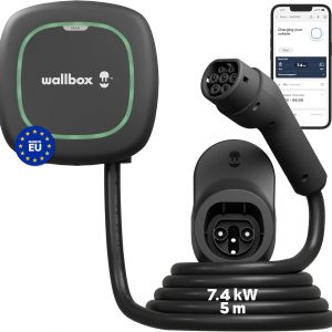 Wallbox Pulsar Max 7.4kW – Cargador Coche Electrico 32 A – Cable 5 Metros -Cargador EV Tipo 2- Estación Carga para Vehículo Eléctrico WiFi y Bluetooth – Cable de Carga para Interior y Exterior – Negro