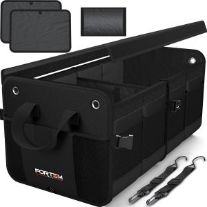 FORTEM Organizador Maletero SUV, Caja Plegable con Compartimentos, Accesorios Auto Mujer Hombre, Tela Oxford 1680D, Base Antideslizante, Correas Ajustables, Tapa Suave (65L)
