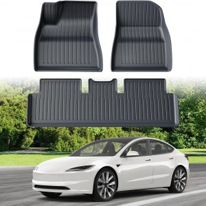 ECOZEN Alfombrillas Tesla Model 3 Highland 2024-2026 de Goma para Coche, 3D Alfombrillas para Model 3 de TPE para coche Antideslizantes, talonera de Goma Reforzada de fijación para todo tipo de climas