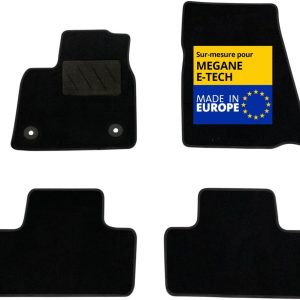 DBS – Alfombra de Coche a Medida para Renault Megane E-Tech a Partir de 02/2022 – Antideslizante con Clips de fijación – 4 Alfombrillas Delanteras y traseras – Moqueta Negra