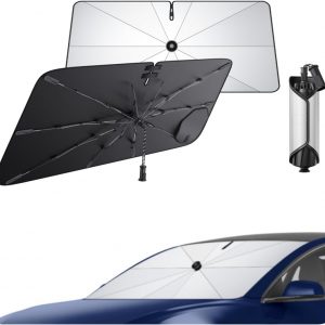 ECOZEN Parasol para Parabrisas Delantero de Coche Tesla Model 3 2018-2026, Parasol Autoadhesivo Coche Delantero Plegable Protección UV y Solar Parasol de Verano Accesorios Tesla Model 3