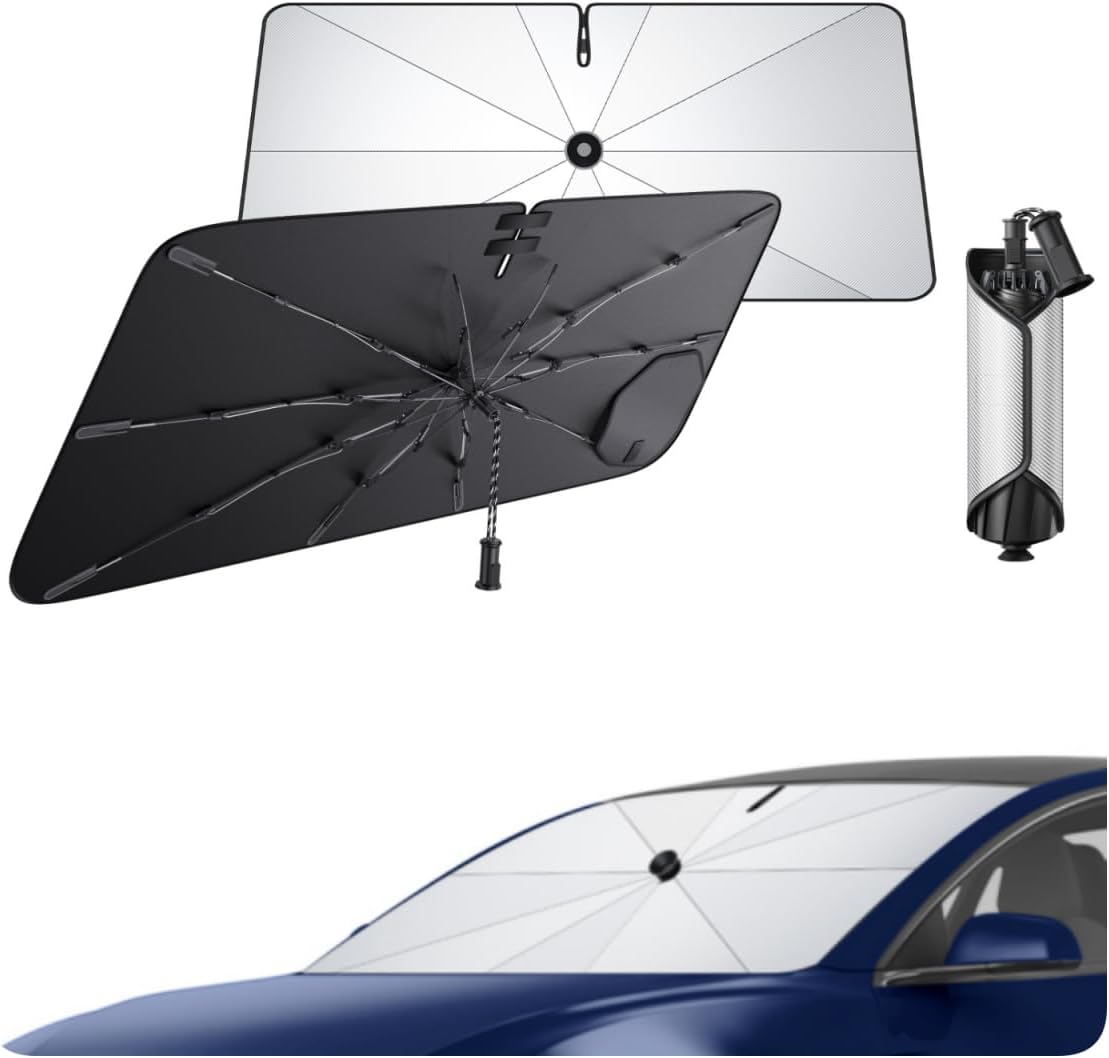 ECOZEN Parasol para Parabrisas Delantero de Coche Tesla Model 3 2018-2026, Parasol Autoadhesivo Coche Delantero Plegable Protección UV y Solar Parasol de Verano Accesorios Tesla Model 3
