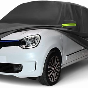 A ABSOPRO Funda De Coche para Renault Twingo II/III 07-20 1Pc | 210D-Pu, Negro, Todo Clima, Impermeable, Protección Solar, Lluvia, Nieve, Cremallera, Transpirable, Fácil Instalación