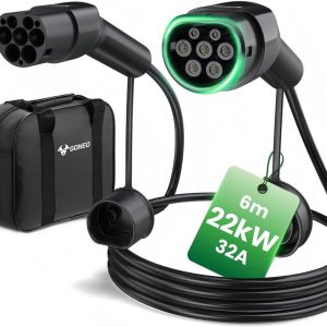 GONEO Cable de Carga Tipo 2 22kW 32A 6M, Modo 3 Cable Carga Para Coche Eléctrico con Bolsa,IP54 Impermeable,Compatible con Tesla,Kia,BYD,Renault,MG,Volkswagen,etc