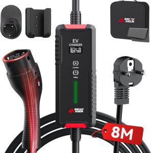 Cargador Coche Electrico Tipo 2 3,6kW |Corriente Conmutable 6~16A |8 Metros |Monofásico Cable de Carga para Vehículos Eléctricos IEC 62196-2, EV Cargador Tipo 2 con Enchufe Schuko