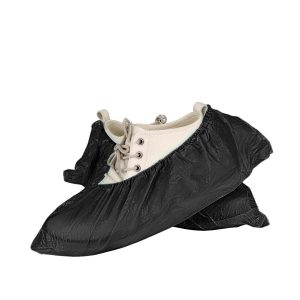 EUROPAPA 100x Cubrezapatos Desechables, Impermeables, Antideslizantes, Material CPE 3g, Sin Látex y Elásticos para Hospital, Hogar, Industria, Comercio, Hotelería (Negro)