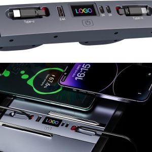 Hub de cargador de coche para Tesla Model Y Juniper 2025 2026/Model 3 Highland 2024 2025, cable retráctil, cargador rápido de teléfono, accesorios de consola central