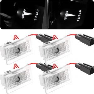 Nizirioo Proyector LED para puerta de coche, 4 unidades, luz de bienvenida, iluminación de entrada para puerta de coche para Tesla Model 3 Model Y Model S Model X Logo Iluminación de entrada Luz Tesla