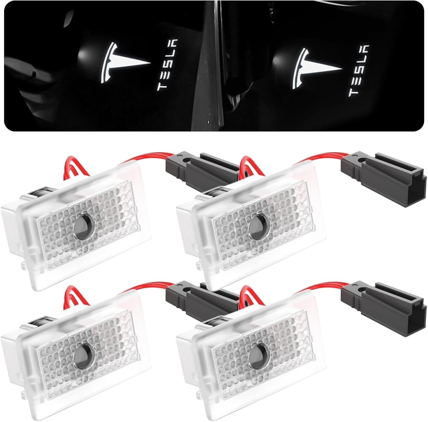 Nizirioo Proyector LED para puerta de coche, 4 unidades, luz de bienvenida, iluminación de entrada para puerta de coche para Tesla Model 3 Model Y Model S Model X Logo Iluminación de entrada Luz Tesla