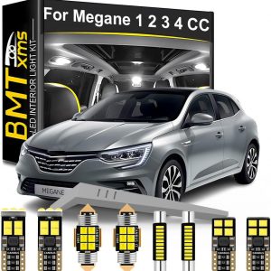 BMT xms Kit de Luces LED Interior para Renault Megane 1 2 3 4 CC Hatch Estate Coupe Saloon 1995-2024, Bombilla LED Interior para Coches y Camiones, Blanco Brillante 6000K, 12 Piezas