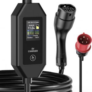 Cargador para Coche Eléctrico de 11 KW 5.5 M, 6-16 A, Trifásico | con Enchufe CEE tipo 2 y Pantalla LCD, Estación de Carga Móvil Portátil Compatible con Tesla/IEC 62196-2