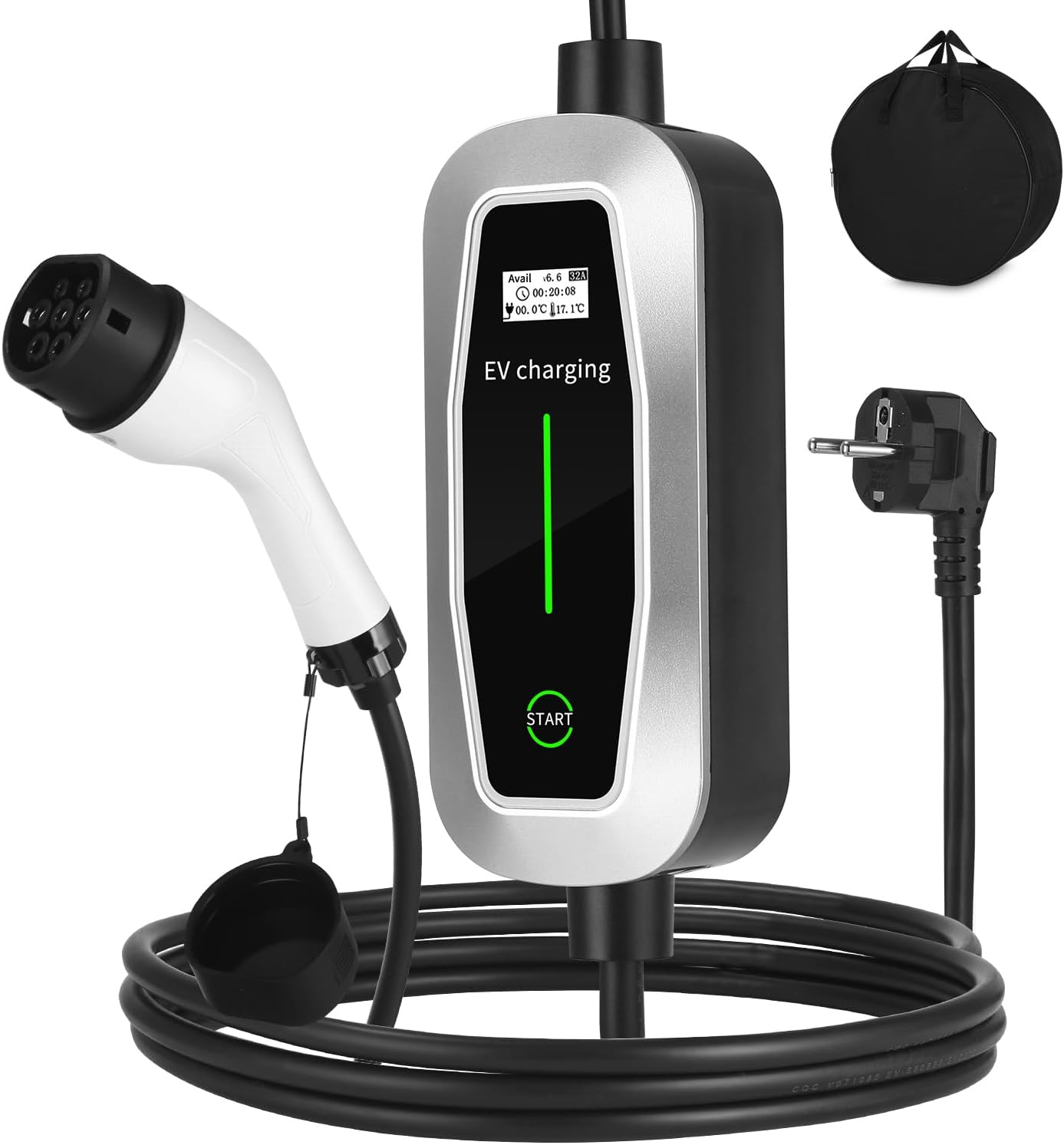 Cargador Coche Electrico, Cargador de Vehículo Eléctrico de 3,5 Kw / 6-16A Tipo 2 con Enchufe Schuko, 5m Cable de Carga de Vehículo Eléctrico con Pantalla Digita,con Model Y/3 y Otros BEV/PHEV