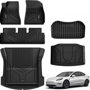 3W Juego Completo de Alfombrillas de Coche para Tesla Model 3 2021-2023, Admite Perros, TPE Alfombrillas para Todo Tipo de Clima, Antideslizante, Impermeable, Accesorios