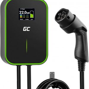Green Cell GC PowerBox Wallbox 22kW Tipo 2 Cargador para Vehículos Eléctricos EV PHEV Cable 6m Pantalla LCD Compatible con Todos los EV Model 3/S/X/Y, ID.3, ID.4, i3, 500e, EV6, E-Tron, ZOE, Mach-E