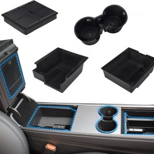 4 Partes Organizadora de La Consola Central Compatible con Tesla Model 3/Y 2021 2022 2023, Caja de Almacenamiento para Reposabrazos, Caja Oculta y Portavasos Tesla Accesorios, Negro