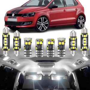 BMT xms Kit de Luces LED Interior para Volkswagen VW Polo MK4 MK5 9N 9N3 6R 6C 61 2002-2017, Bombilla LED Interior para Coches y Camiones, Blanco Brillante 6000K, 8 Piezas