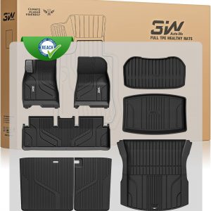 3W Alfombrillas Set 8 para Tesla Model 3 Highland 2024-2025, Alfombrillas y Bandeja de Maletero y Protector de Asiento, Thorex™ para Todo Tipo de Clima, Alfombrilla 1-2 Filas