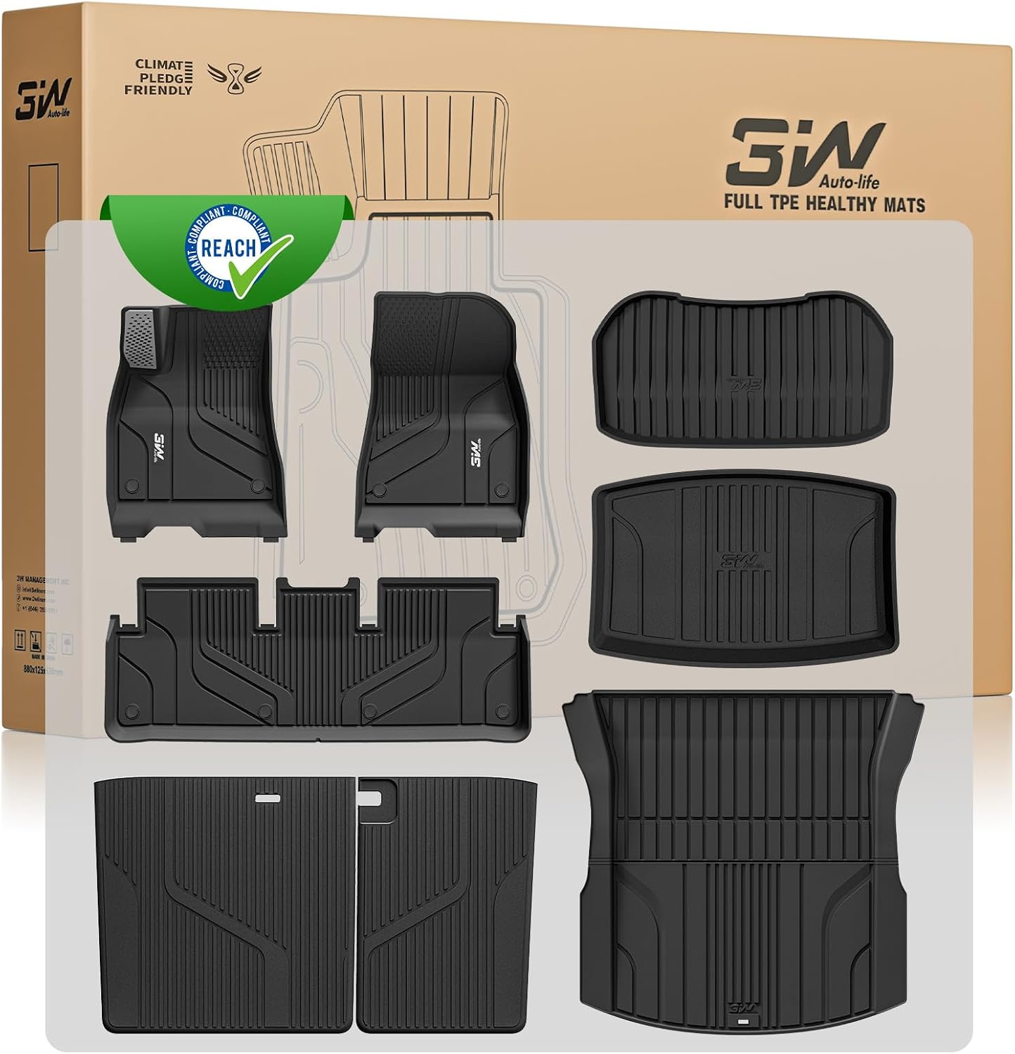 3W Alfombrillas Set 8 para Tesla Model 3 Highland 2024-2025, Alfombrillas y Bandeja de Maletero y Protector de Asiento, Thorex™ para Todo Tipo de Clima, Alfombrilla 1-2 Filas