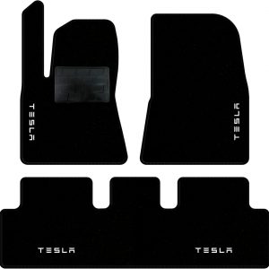 QUEMAR Alfombrillas de coche compatibles con Tesla Model 3 desde 2017 / Kit de alfombrillas de moqueta y goma a medida (juego 2 delanteras + 1 trasera) / Bordados y colores personalizados (borde negro